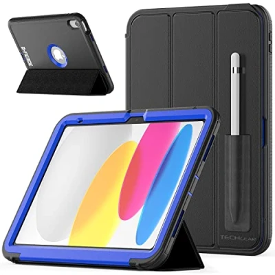 Abbildung von TECHGEAR D Fence Kompatibel mit Apple iPad 10. Generation 2022 Hülle (10.9) Schlanker, Schlagfester, Robuster Schutzanzug Rüstung Defence Smart Fall, Kinder Schule Bauherren Arbeiter + Folie, Blau