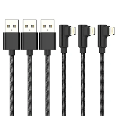 Abbildung von ADILIFT 2m iPhone Lightning Kabel 90 Grad, 3Stück MFi Zertifiziert auf USB Ladekabel Winkel Stecker Nylon Schnellladekabel Kompatibel für 11 Pro Max Xs X XR 8 7 6s 6 plus SE