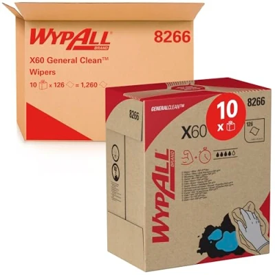 Abbildung von WypAll X60 General Clean Reinigungstücher 8266 10 POP UP Boxen x 126 Reinigungstücher, weiß (insges. 1.260)