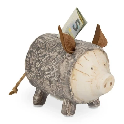 Abbildung von Relaxdays Sparschwein Baumrinde, mit Öffnung, Dolomit, Spardose Kinder &amp; Erwachsene, HxBxT: 13 x 9 16,5 cm, braun/weiß