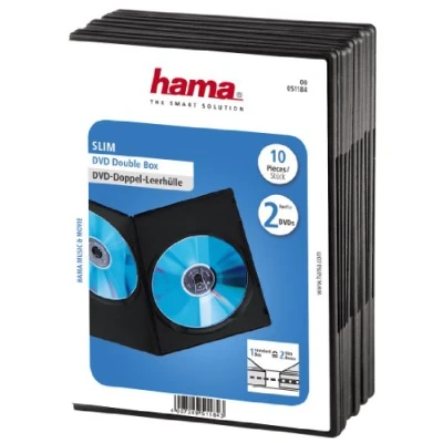 Abbildung von Hama DVD Doppelhülle Super Slim 10er Pack (auch passend für CDs und Blu rays) ultra schmal, mit Folie zum Einstecken des Covers, schwarz