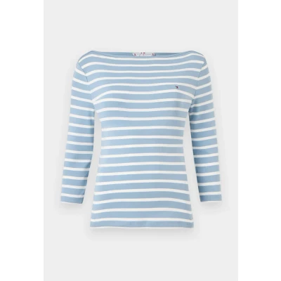 Abbildung von Tommy Hilfiger Damen Langarmshirt New Cody Slim U Boot Ausschnitt, Mehrfarbig (Brisk Blue/Ecru STP), XS