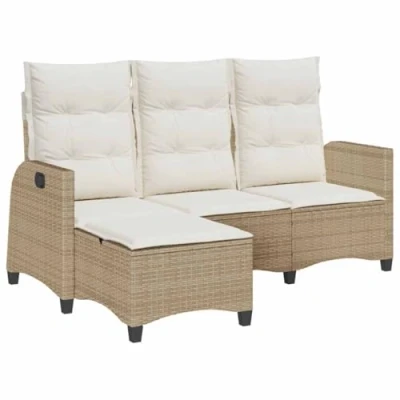 Abbildung von vidaXL Gartensofa mit Liegefunktion Kissen L Form Beige Poly Rattan, Gartensofa, Sofa Liegefunktion, Außensofa, Outdoor Sofa, Terrassensofa