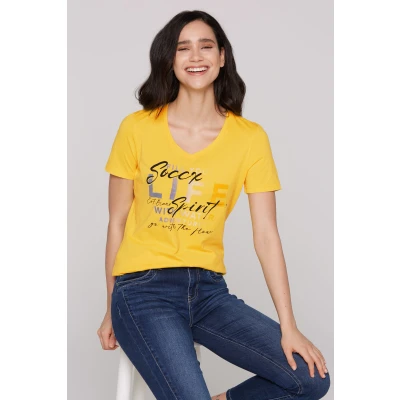 Abbildung von Soccx MIT Vausschnitt UND Artwork Tshirt print, Damen, Größe: Large, Golden honey