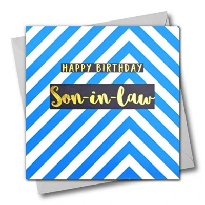 Abbildung von Happy Birthday Schwiegersohn blau Chevrons Glückwunschkarte mit Text foliert in glänzend gold