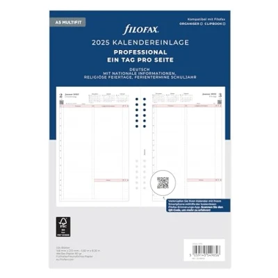Abbildung von Filofax A5 Professional 1 Tag auf einer Seite (deutsch)2025