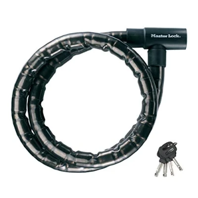 Abbildung von MASTER LOCK Motorradschloss [Schlüssel] [2 m Stahlkabel] [Wetterfest] 8218EURDPS Ideal für Fahrräder und Motorräder, Schwarz