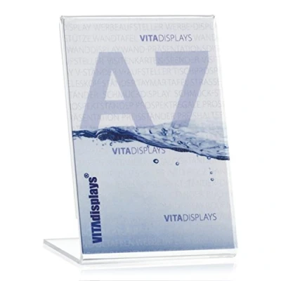 Abbildung von VITAdisplays® DIN A7 Werbeaufsteller/Preishalter/Fotoaufsteller (7,4x10,5cm), Transparent aus original PLEXIGLAS®