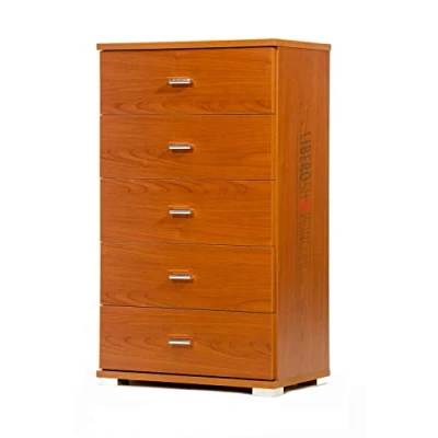 Abbildung von LIBEROSHOPPING.eu LA TUA CASA IN UN CLIK Mobile Kommode aus Holz mit 5 SCHUBLADEN für Schlafzimmer Wohnzimmer (Weißeiche) (Kirschbaum)