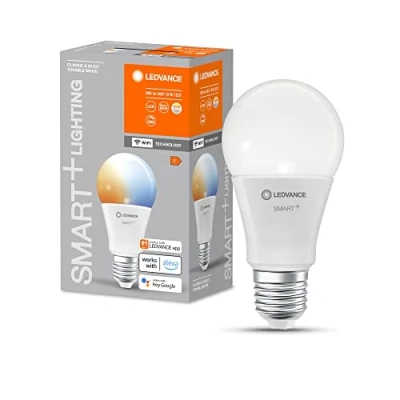 Abbildung von Ledvance Smarte LED Lampe mit WiFi Technologie, Sockel E27, Dimmbar, Lichtfarbe änderbar (2700 6500K), ersetzt Glühlampen 60 W, SMART+ Classic Tunable White, 4er Pack