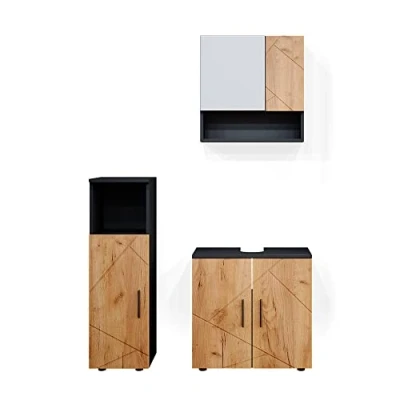 Abbildung von Vicco Badmöbel Set Irma, Anthrazit/Eiche, 3 Teile, (3 er Set, St., Set)