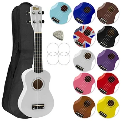 Abbildung von Mad About SU8 WH Sopran Ukulele in Weiß mit einer GRATIS Gigbag, Pick und Ersatzsaiten großartig für Schulen Anfänger