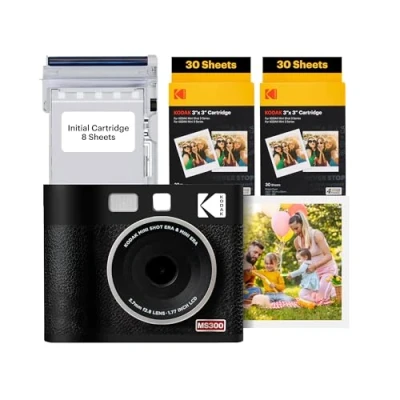 Abbildung von KODAK Mini Shot 3 ERA 4PASS 2 in 1 Sofortbildkamera und Fotodrucker (7,6x7,6cm) + 8 Blatt im Lieferumfang enthalten 60 Patrone, Schwarz