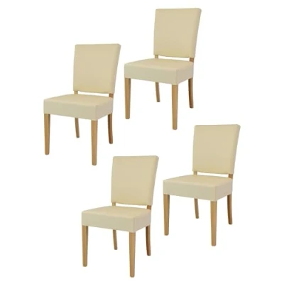 Abbildung von t m c s Tommychairs 4er Set Moderne Stühle Genny für Küche und Esszimmer, robuste Struktur aus lackiertem Buchenholz Farbe Naturfarbe, gepolstert mit Kunstleder in der Elfenbein bezogen