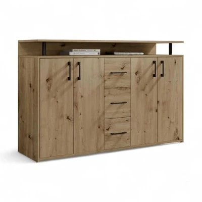 Abbildung von Highboard 4 Türen 3 Schubladen Artisan Eiche 139 cm DRIFT
