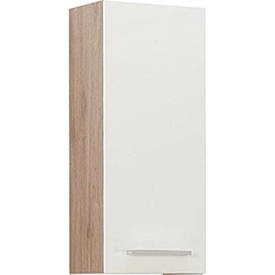 Abbildung von Pelipal Badezimmer Hängeschrank Quickset 380 in Weiß Glanz/Sanremo Eiche Terra, 30 cm breit Bad Wandschrank mit 1 Tür und 2 Einlegeböden