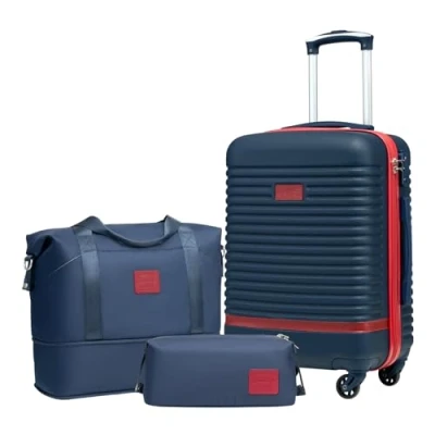 Abbildung von COOLIFE Koffer Trolley Reisekoffer von ABS Hartschalen 4 Rollen TSA Schloss Der Enthält 1 Reisetasche und Kulturbeutel