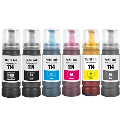 Abbildung von SHUOLEI 114 Tinte Kompatibel mit Epson Tintenpatronen Nachfülltinte Multipack, für EP ET 8500 8550 (6 Pack, Schwarze/Foto Schwarze/Cyan/Magenta/Gelb/Grau)