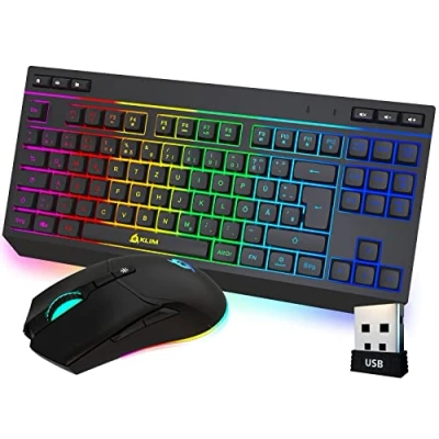 Abbildung von KLIM Duo NEU 2023 Tastatur Maus Set Kabellos Kompakt, Robust, Ergonomisch Hintergrundbeleuchtete TKL RGB Funk und Wireless Langlebiger eingebauter Akku