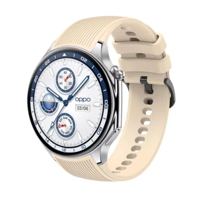 Abbildung von GIOPUEY Armband Kompatibel mit OnePlus Watch 2/2R, Weiches Silikon [Verschleißfest] [Atmungsaktiv] Ersatzarmband beige