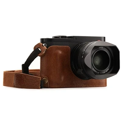 Abbildung von MegaGear MG1401 Leica Q P, (Typ 116) Ever Ready Echtleder Kamera Halbtasche mit Trageriemen Braun