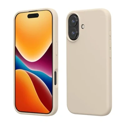 Abbildung von kwmobile Hülle kompatibel mit iPhone 16 Silikon Handy Case Handyhülle weiche Oberfläche kabelloses Laden Creme