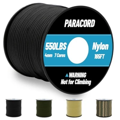 Abbildung von Omtofo 50M 100M Paracord 550 Nylonseil Schwarz Seil 4mm, 7 Kern Strängen Reepschnur für Armband, Leine, Halsband, Survival Max. 250kg (550lbs)