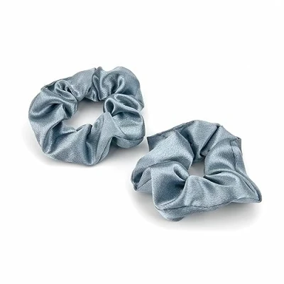 Abbildung von Scrunchies Haargummi Damen, 2 Stück Weiche Seide Haargummis Mädchen, Premium Satin Invisibobble Scrunchie, für Lange Feine Oder Dicke Lockige Haare Mädchen (Blau)