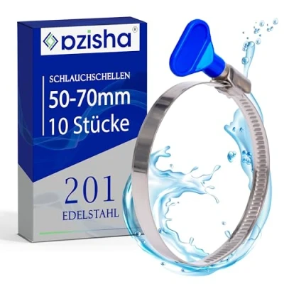 Abbildung von AZISHA Schlauchschellen 50 70mm 10 Stücke Edelstahl Einstellbare Mit Flügelmutter Mehrzweck Schlauchklemmen für Pool, Gas, Wasser, Waschmaschine Und Kfz Schlauch