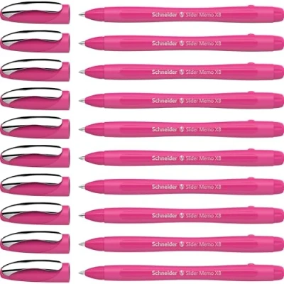 Abbildung von Schneider Slider Memo XB Kugelschreiber (Colour Edition mit Kappe, Strichstärke: XB) 10er Pack, Gehäusefarbe: power pink, Schreibfarbe: blau