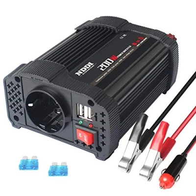 Abbildung von NDDI 200W Car Wechselrichter, 12V DC auf 230V AC Spannungswandler mit Dual USB Autoladegerät und 1 Outlet Power Inverter für Auto