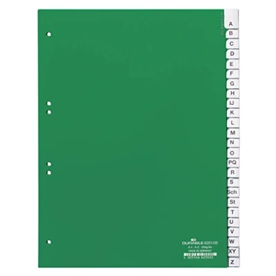 Abbildung von Durable Kunststoffregister A Z, A4 hoch, volldeckend, 25er Teilung, grün, 620105