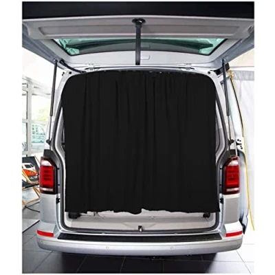 Abbildung von BREMER SITZBEZÜGE Heckklappe Flügeltür Kofferraumabdeckung Sonnenschutz Gardinen Vorhang kompatibel mit VW T5 T6 T6.1 Multivan Transporter Caravelle in Schwarz