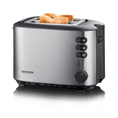 Abbildung von SEVERIN Automatik Toaster mit 2 Toastschlitzen, Brötchenaufsatz, Edelstahl, zum Toasten, Auftauen und Erwärmen, 850 W, Edelstahl gebürstet/schwarz, AT 2514