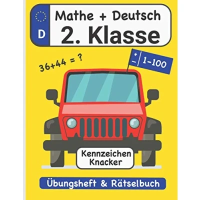 Abbildung von 2. Klasse Mathe &amp; Deutsch Übungsheft: Einfach Rechnen und Lesen lernen mit dem Kennzeichen Knacker Rätselbuch (Wortsuche, Rechenmauern, Wortspiele, Zahlen bis 100, Plus Minusaufgaben uvm.)