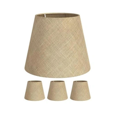 Abbildung von ledscom.de 4 Stück Lampenschirm, Leinen, Jute, Hanf, Textil, Stoff, natur beige, 200mm Ø