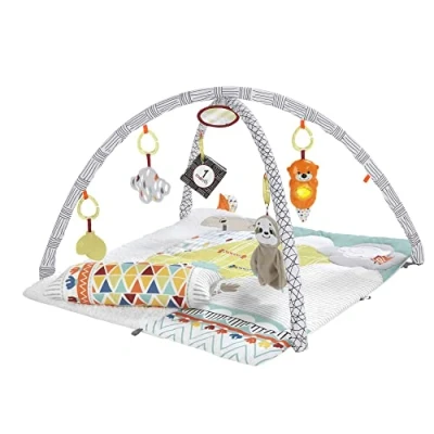 Abbildung von Fisher Price 5 Sinnes Spieldecke Spielmatte Baby mit Spielbogen und Musik Krabbeldecke für Sensorikspielzeug Erlebnisdecke Spiel Decke Spielebogen Babys 0+, GKD45