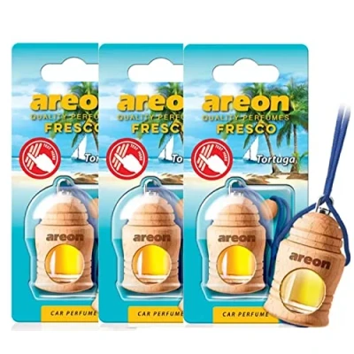 Abbildung von AREON Fresco Auto Tortuga Glas Duftflakon Flakon Holz Blau Set Hängend Anhänger Spiegel 4ml (Pack x 3)