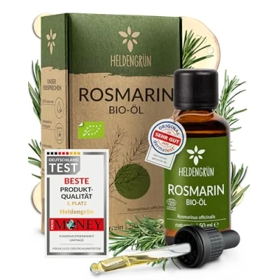 Abbildung von Heldengrün® BIO Rosmarinöl 50 ml [HOCHDOSIERT] Stimuliert Haarwachstum Haaröl bei Haarausfall 100% naturreines Rosmarin Öl Haare Ätherische Öle