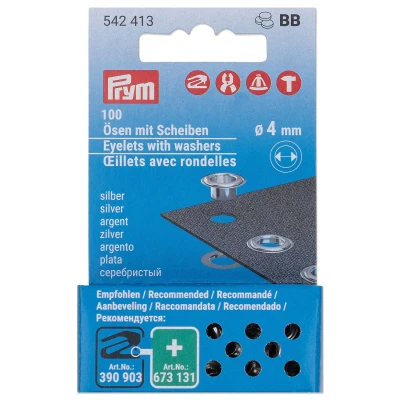Abbildung von Prym 542413 Ösen mit Scheiben Nachfüllset, silberfarbig Stück, Ø 4 mm, 100