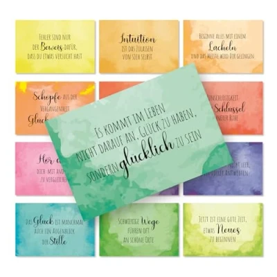 Abbildung von Logbuch Verlag 38 bunte Sprüchekarten Motivationskarten als Geschenk 8,5 x 5,5 cm Sprüche Kärtchen Affirmation Motivation Regenbogen