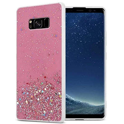 Abbildung von Cadorabo Hülle kompatibel mit Samsung Galaxy S8 Plus Rundumschutz TPU Silikon Case Mädchen Glitzer Strass Design Slim Kratzfest Weiche Gummi Bling Schutzhülle für in Rosa