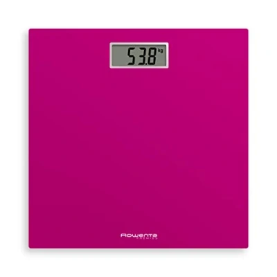 Abbildung von Rowenta Premiss 2 Digitale Personenwaage, gehärtetes Glas, Präzision alle 100 g, intelligente Funktionen, großes Display, Batterie inklusive, Fuchsia, 30 x cm