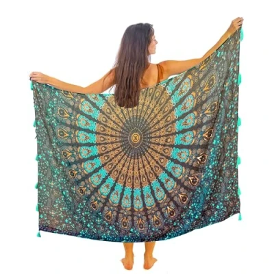 Abbildung von Schwarzer Strandtuch Mandala Mit Quasten Baumwolle Groß Strand Pareo Sarong Damen Wickeltuch Wickelrock Strandrock Tapisserie Bikini Cover Up Tragen Über Badeanzügen