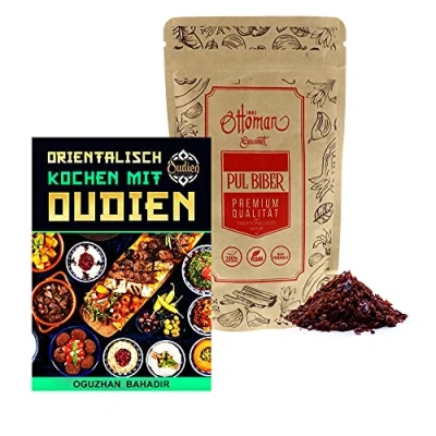 Abbildung von OUDIEN Pul Biber von Ottoman, getrocknete Paprikaflocken 200g, Gewürzmischung Paprika scharf inkl. E Book mit 20 leckeren Rezepten