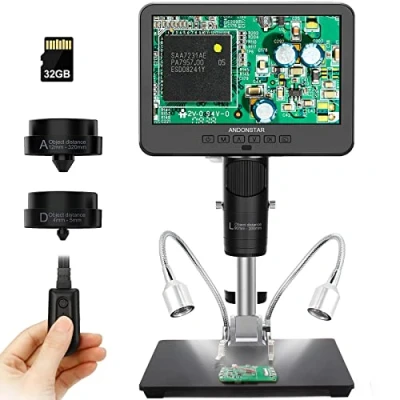 Abbildung von Andonstar AD246 M Digitales Mikroskop, digital Mikroskop mit 3 Linsen, 1080P FHD Videoaufzeichnung, 7 Zoll LCD 500x, Lötmikroskop, biologisches Kit 32G Karte, vorbereitete Objektträger
