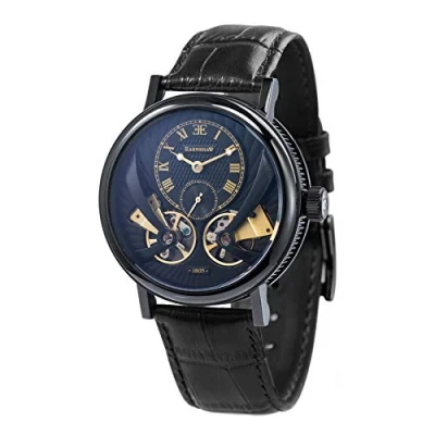 Abbildung von Thomas Earnshaw Beaufort Anatolia ES 8059 04 mechanische Herren Armbanduhr mit Automatikgetriebe, schwarzes Zifferblatt klassischer Analoganzeige, Lederarmband