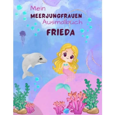Abbildung von Mein Meerjungfrauen Malbuch für Mädchen ab 4 Jahren mit 50 magischen Motiven Frieda: Personalisiertes Geschenk Frieda Zauberhaftes Unterwasser Abenteuer Malblock