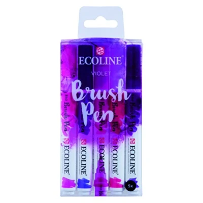 Abbildung von Ecoline Brush Pen Set mit 5 flüssigen Aquarellstiften Violetttöne Mischbare Pinselstifte für Handlettering, Zeichnen und Basteln