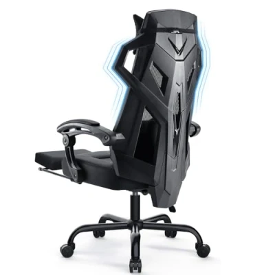 Abbildung von GTPLAYER Ergonomischer Bürostuhl Schreibtischstuhl Gamingstuhl Drehstuhl Verstellbarer Lordosenstütze Kopfstütze Rückenschonend Chefsessel mit Verbindungsarmlehnen Stummrädern schwarz